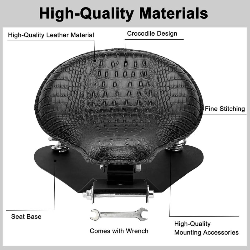 DgNeLai Motorcycle Solo Drive Seat Black Crocodile Leather Bobber Cushion with Mounting Seatbase Spring Bracket Kit Replacement for Harley Davidson Sportster XL 1200 883 48 Chopper Custom - Image 2